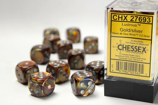 Chessex: Lustrous Gold/Silver 16mm d6 Dice Block (12 Dice)