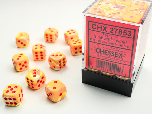 Chessex: Festive Sunburst/Red 12mm d6 Dice Block (36 Dice)