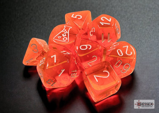 Chessex: Translucent Neon Orange/White Polyhedral 7-Die Set