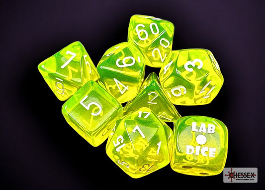 Chessex: Translucent Neon Yellow/White Polyhedral 7-Die Set