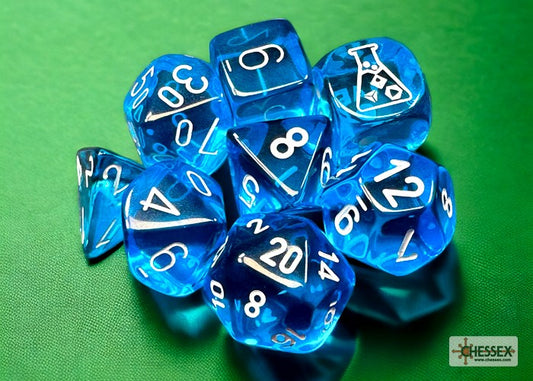 Chessex: Translucent Tropical Blue/White Polyhedral 7-Die Set
