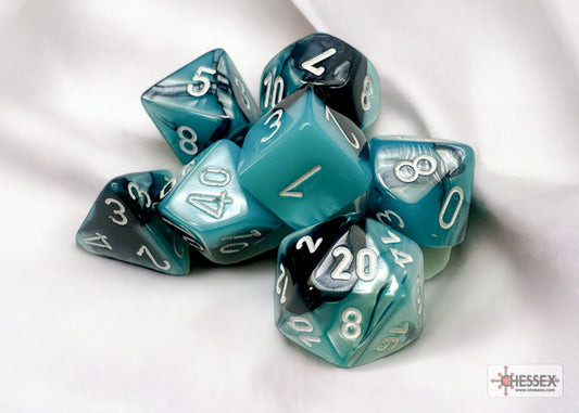 Chessex: Gemini Black-Shell/White Polyhedral 7-Dice Set