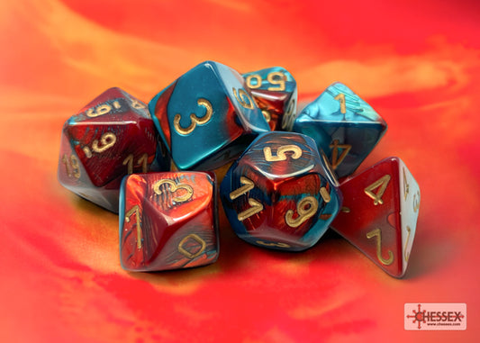 Chessex: Gemini Red-Teal/Gold Polyhedral 7-Dice Set