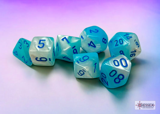 Chessex: Gemini Pearl Turquoise-White/Blue Luminary Polyhedral 7-Die Set