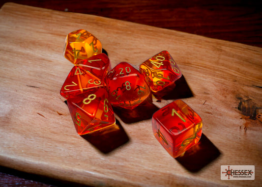 Chessex: Gemini Translucent Red-Yellow/Gold Polyhedral 7-Die Set