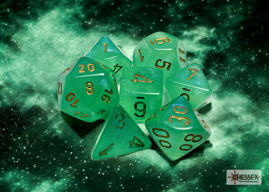 Chessex: Borealis Light Green/Gold Luminary Polyhedral 7-Die Set