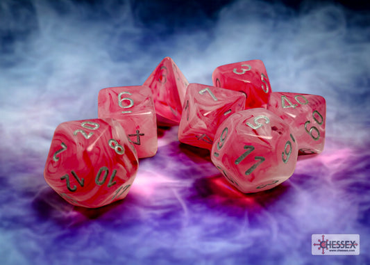 Chessex: Ghostly Glow Pink/Silver Polyhedral 7-Die Set