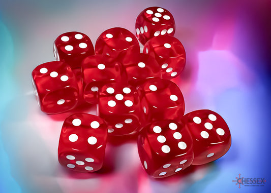 Chessex: Translucent Red/White 16mm d6 Dice Block (12 Dice)