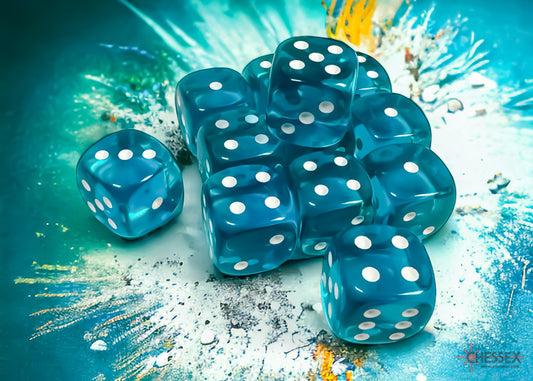 Chessex: Translucent Teal/White 16mm d6 Dice Block (12 Dice)