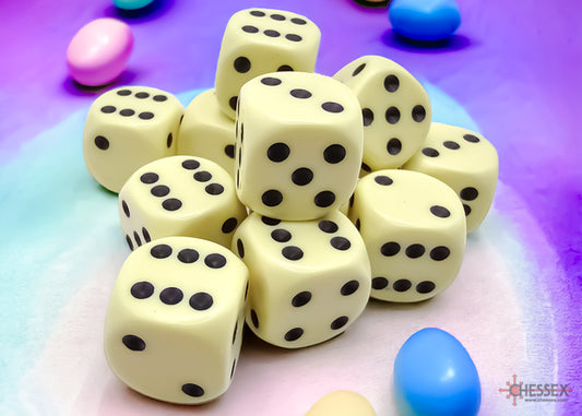 Chessex: Opaque Pastel Yellow/Black 16mm d6 Dice Block (12 Dice)