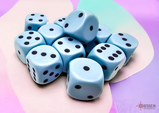 Chessex: Opaque Pastel Blue/Black 16mm d6 Dice Block (12 Dice)