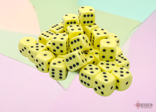 Chessex: Opaque Pastel Yellow/Black 12mm d6 Dice Block (36 Dice)