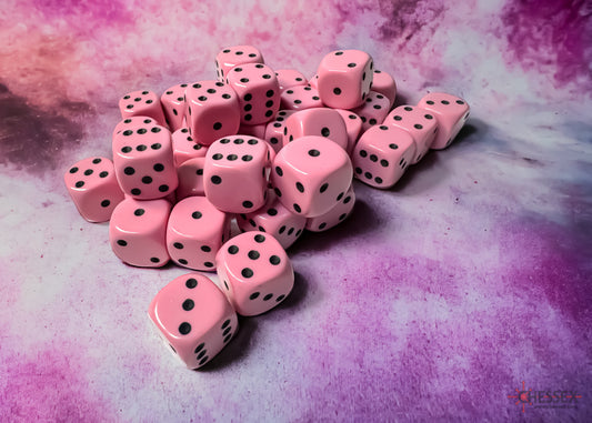 Chessex: Opaque Pastel Pink/Black 12mm d6 Dice Block (36 Dice)