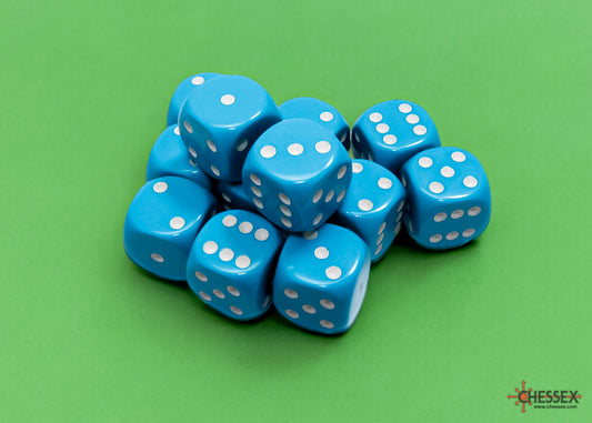 Chessex: Opaque Light Blue/White 16mm d6 Dice Block (12 Dice)