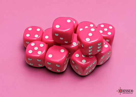 Chessex: Opaque Pink/White 16mm d6 Dice Block (12 Dice)