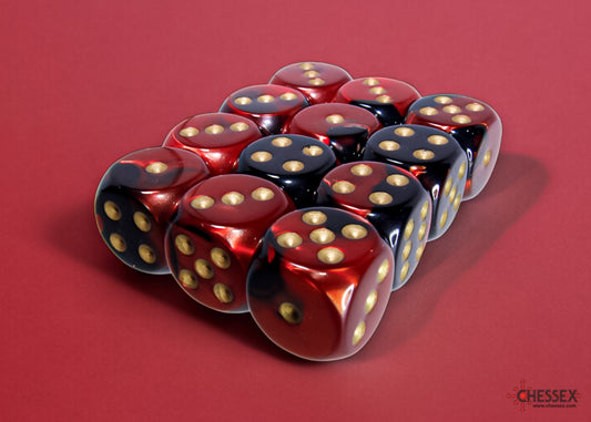 Chessex: Gemini Black-Red/Gold 16mm d6 Dice Block (12 Dice)