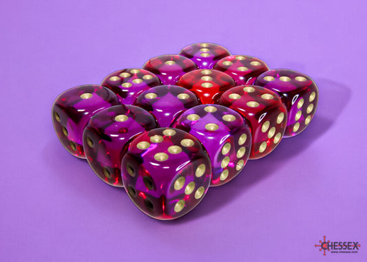 Chessex: Gemini Translucent Red-Violet/Gold 16mm d6 Dice Block (12 Dice)