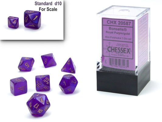 Chessex: Borealis Royal Purple/Gold Luminary Mini-hedral 7-Die Set