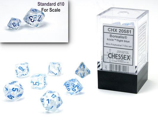Chessex: Borealis Icicle/Light Blue Luminary Mini-Polyhedral 7-Die Set