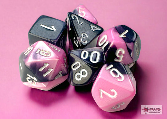 Chessex: Gemini Black-Pink/White Mini-hedral 7-Die Set