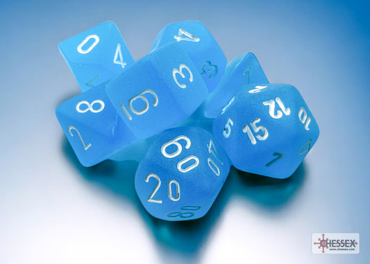 Chessex: Frosted Caribbean Blue/White Mini-Polyhedral 7-Die Set