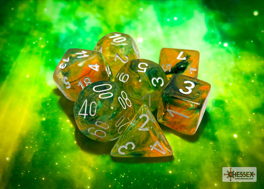Chessex: Nebula Spring/White Luminary Polyhedral 7-Die Set