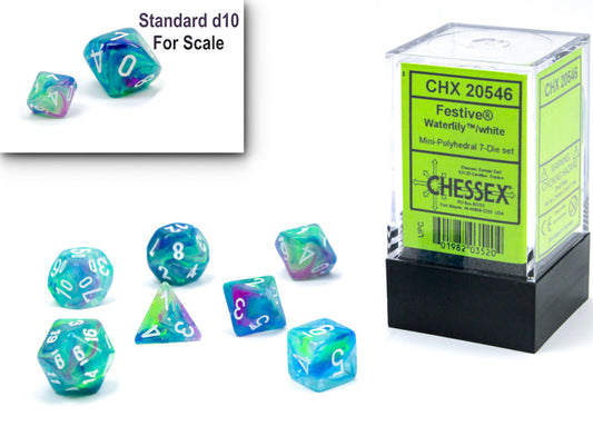 Chessex: Festive Waterlily/White Mini-hedral 7-Die Set
