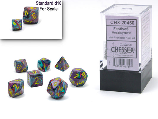 Chessex: Festive Mosaic/Yellow Mini-hedral 7-Die Set