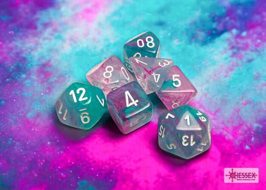 Chessex: Nebula Wisteria/White Luminary Polyhedral 7-Die Set