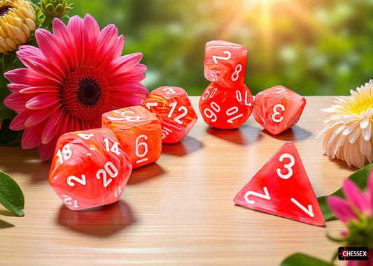 Chessex: Festive Dahlia/White Mega-hedral 7-Die Set