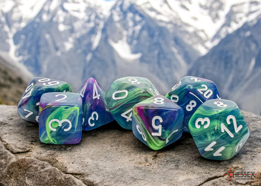 Chessex: Festive Waterlily/White Mega-hedral 7-Die Set