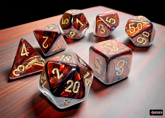 Chessex: Scarab Blue Blood/Gold Mega-hedral 7-Die Set